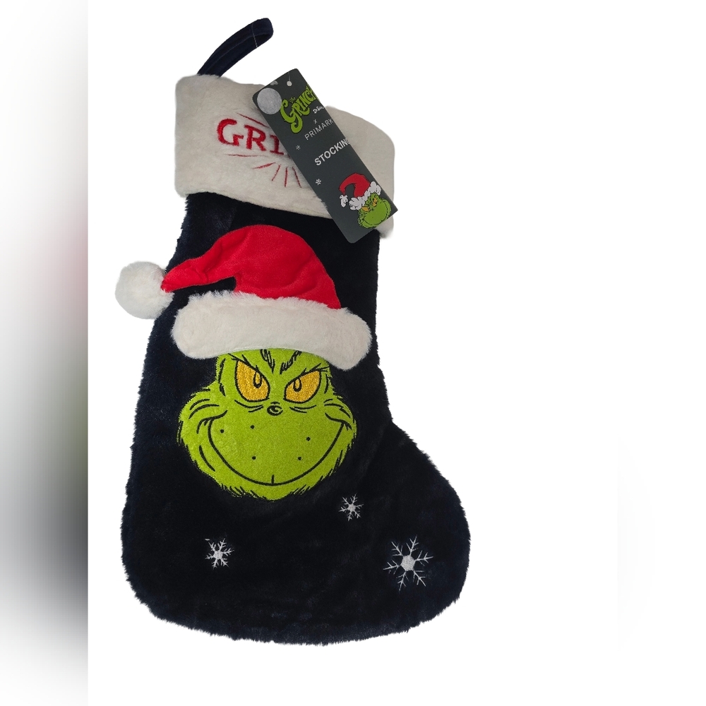 Primark Grinch Plush Christmas Stocking NWT Blue Fuzzy Holiday Decor
